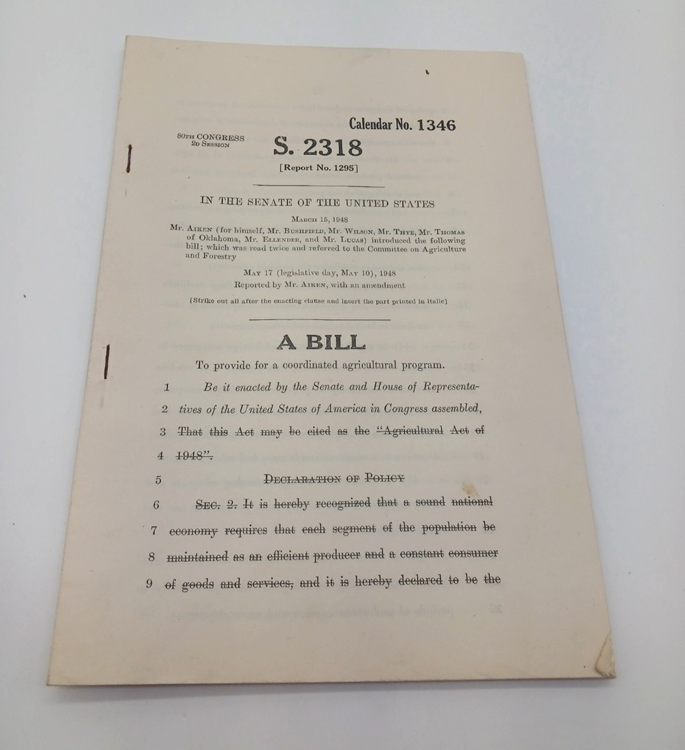 May 1948 80th Congress S. 2318 Agricultural Program Bill Cal No 1346 Kefauver
